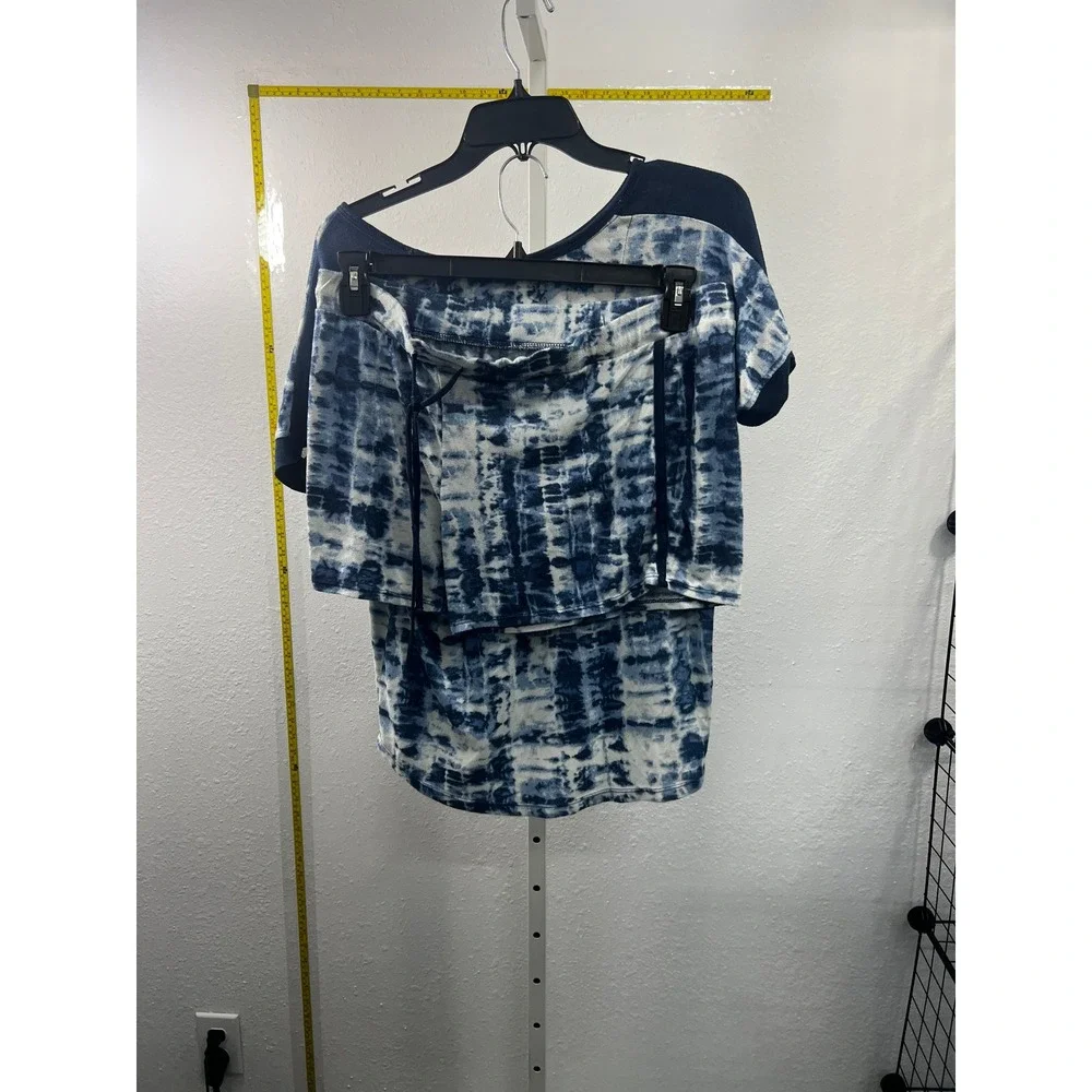 Lucky Brand Blue Tie Dye Pajama Set Short Sleeve Top and Shorts‎ Size Large